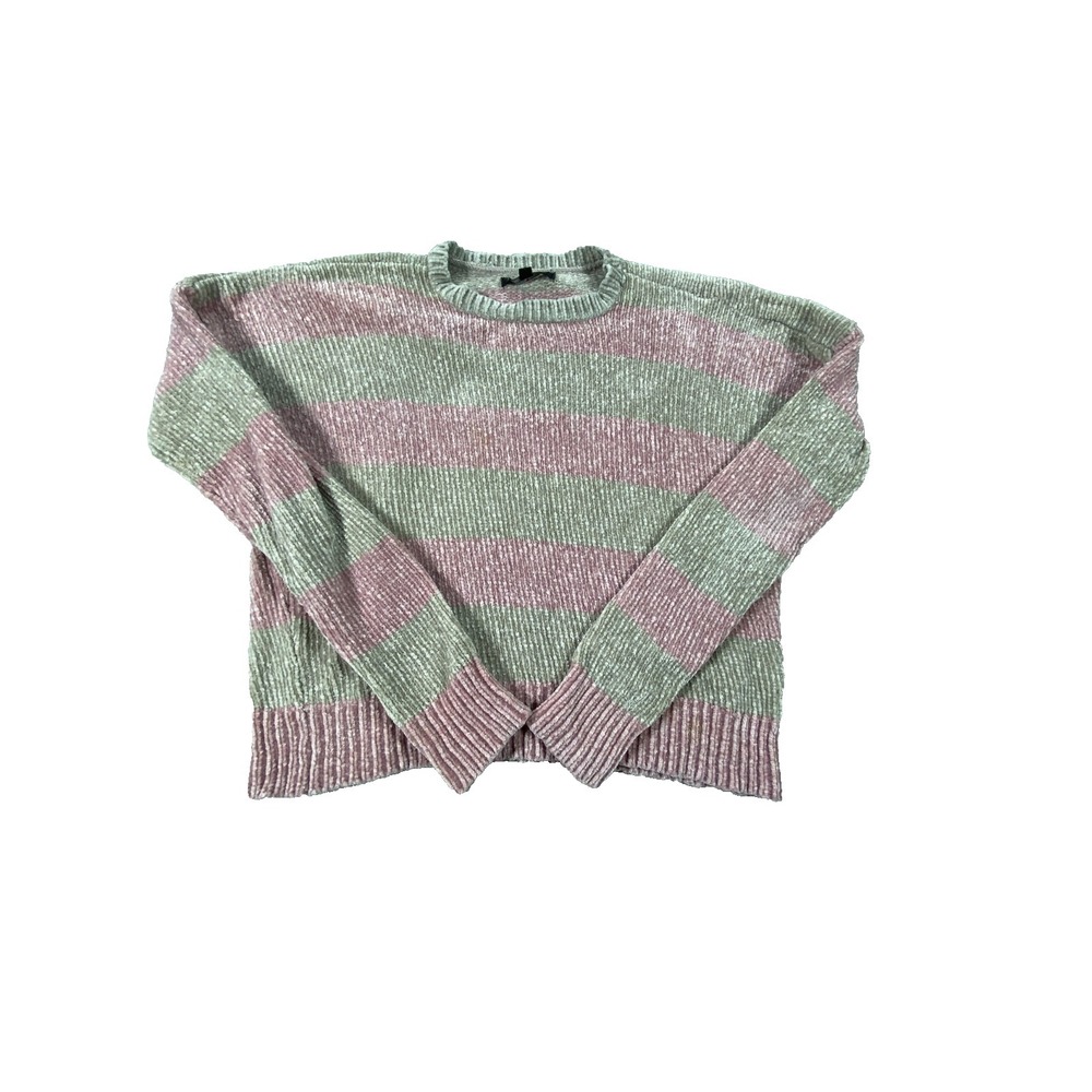 Romeo +‎ Juliet Couture Sweater Womens Small Pink Tan Striped Chenille Soft Knit